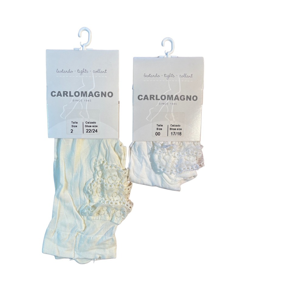 Cariomagno White Lace Bottom Microfiber Tights‎ 2 Pair White SZ 00 Ivory SZ 2